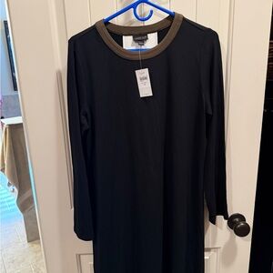 J. Jill Knit A-line Elegant Black Dress with Brown Accents